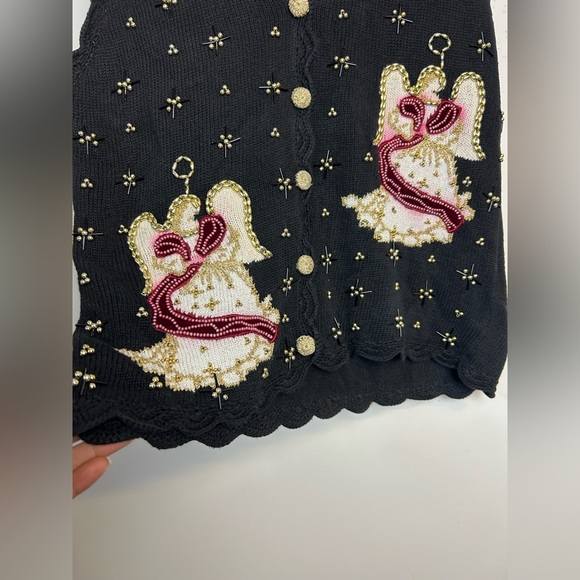 Eagle’s Eye VTG Y2K Knit Vest Beaded Angel Embroidery Ugly Sweater Christmas - Picture 8 of 12